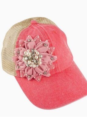 Cap Zone Pink Floral Embellished Mesh Back Cap